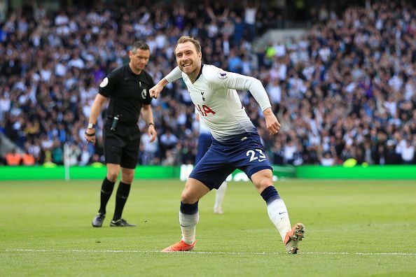 Christian Eriksen celebrates a goal