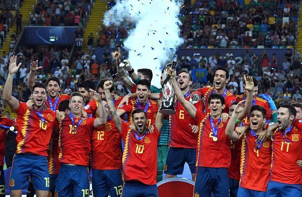 Spain celebrate after exacting revenge over defending champions Germany in the Final of the U21 Euros