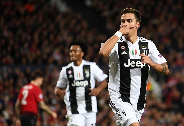 Paulo Dybala celebrates after scoring against Manchester United in the UEFA Champions League 2018/19