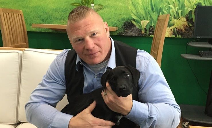 Lesnar with a puppy backstage at SportsCenter