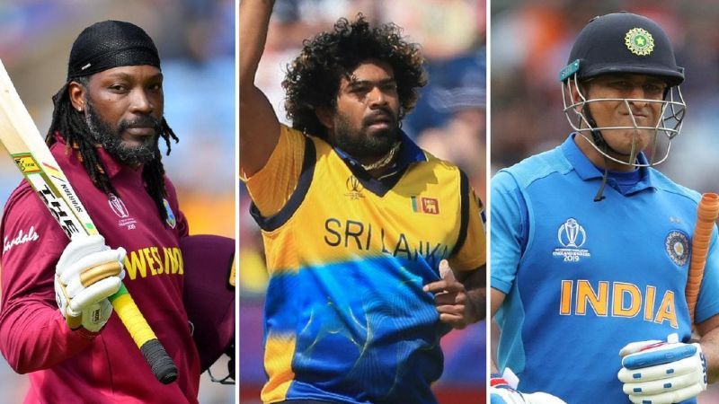 Chris Gayle, Lasith Malinga and MS Dhoni