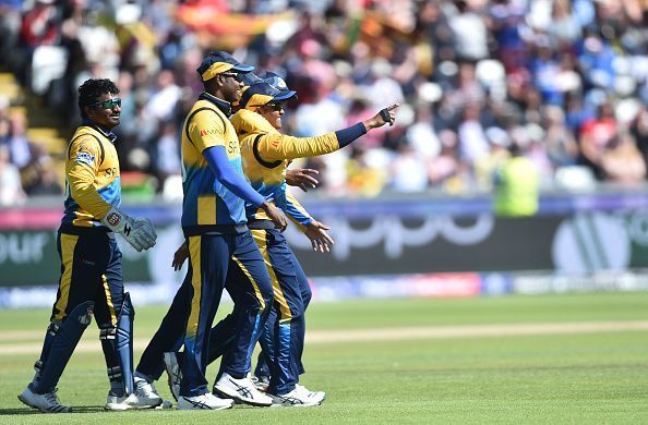 Sri Lankan cricketers in action during the 2019 World Cup