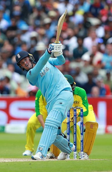 Jason Roy goes for a big one against Australia