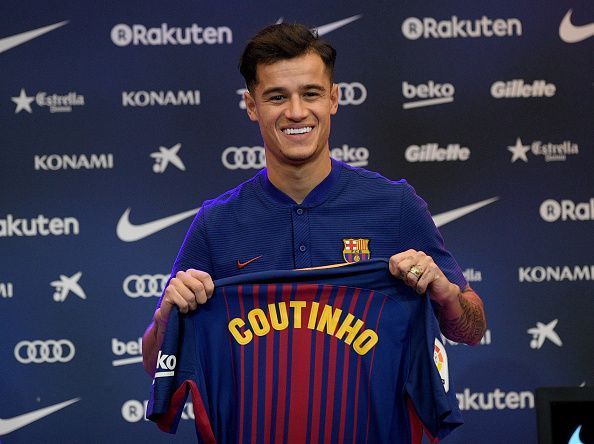 Philippe Coutinho at his official unveiling at Barcelona