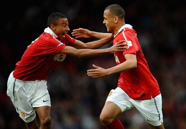 Lingard and Morrison celebrate during United's FA Youth Cup Final win over Sheffield United in 2011