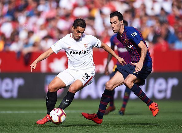 Ben Yedder in action against Barcelona