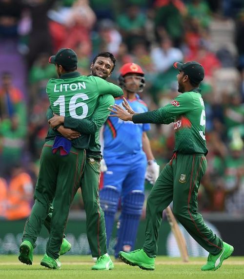 Bangladesh's players celebrating against Afghanistan at the ICC Cricket World Cup 2019