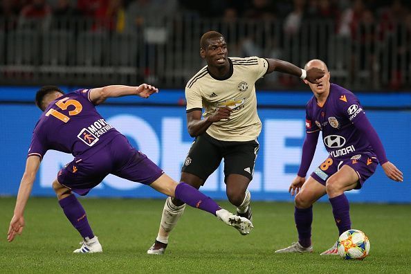 Pogba in action for Manchester United against Perth Glory in their first pre-season friendly