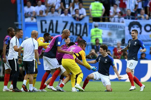 Benjamin Pavard and Lucas Hernandez (extreme right)