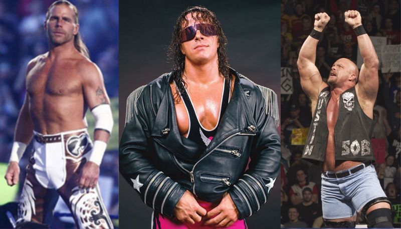 From the left: &#039;The Heartbreak Kid&#039; Shawn Michaels, Bret &#039;The Hitman&#039; Hart, Stone Cold Steve Austin