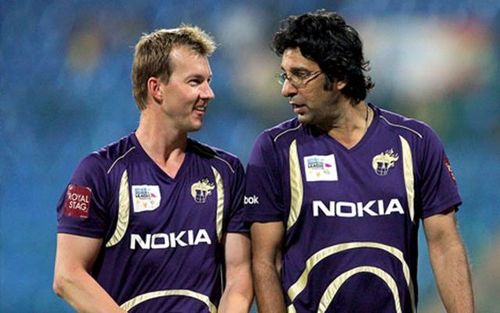 Brett Lee with Wasim Akram