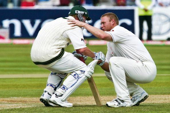 The iconic moment between Flintoff and Lee in the 2005 Ashes