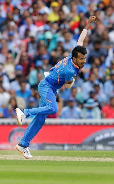 Yuzvendra Chahal bowling at the ICC Cricket World Cup 2019