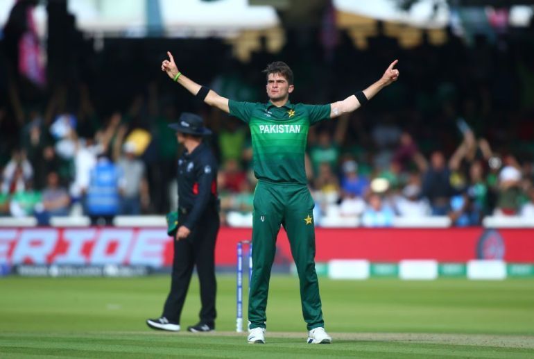 Shaheen Afridi celebrating a wicket against Bangladesh