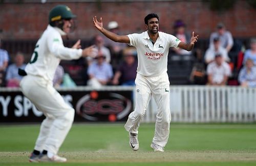 Ravi Ashwin in action for Nottinghamshire.