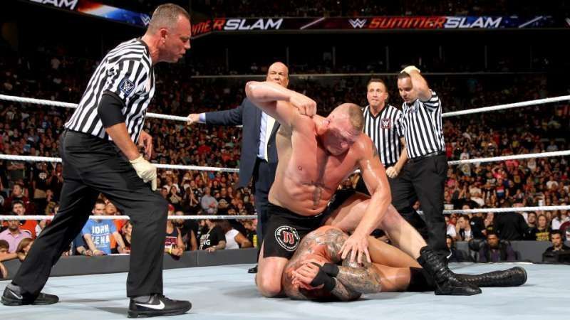 Orton was left lying in a pool of his own blood as Brock won via TKO.