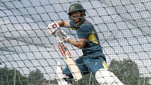 Australia opener David Warner in the nets on Tuesday