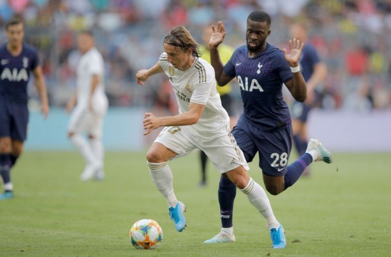 Ndombele harrying Modric in possession during another encouraging display from Tottenham's new recruit