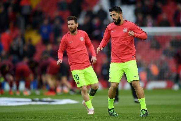 Two star talismen of Barcellona Messi and Suarez