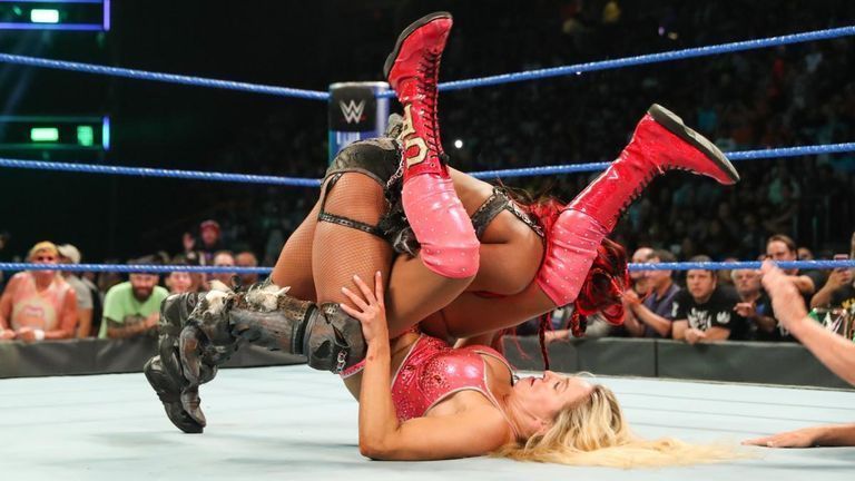 Ember Moon and Charlotte Flair only wrestled for a few minutes