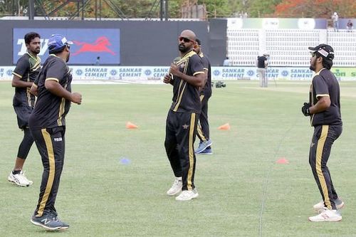 Tuti Patriots team in practice session ahead of their clash against VB Kanchi Veerans in Sankar Cements TNPL 2019 at the ICL- Sankar Nagar Ground, Tirunelveli