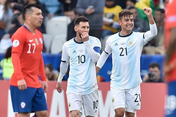 Paulo Dybala and Lionel Messi in action for Argentina