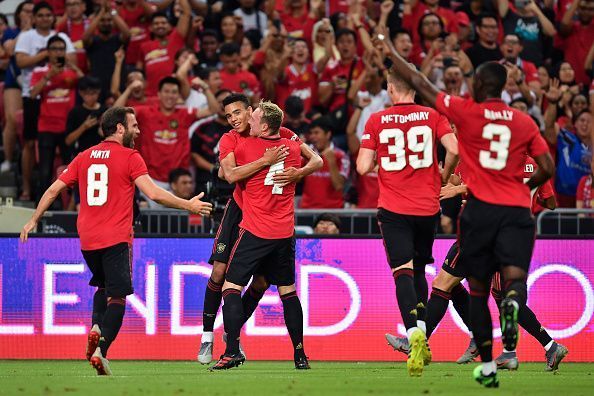 Mason Greenwood (second from left) was on song for United