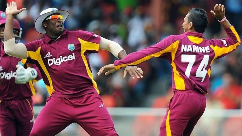 Narine, Pollard celebrate a wicket