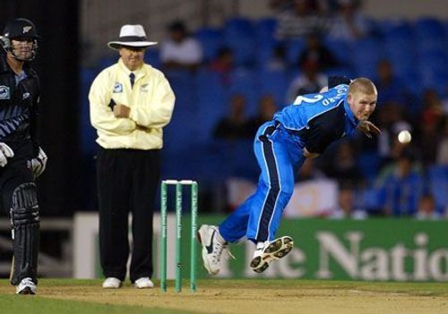 Matthew Hoggard against New Zealand at Auckland in 2002