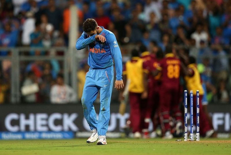 Indian batsman Virat Kohli looking dejected following India's defeat against West Indies