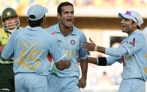 Irfan Pathan celebrating a wicket