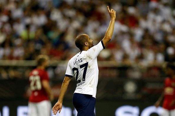 Lucas Moura celebrates his goal.