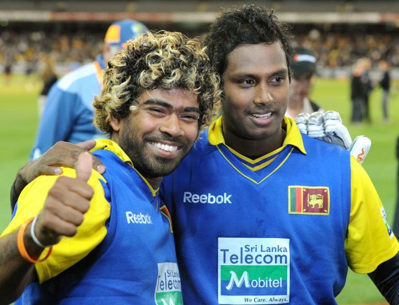 Malinga (R) and Mathews (L) put on a record-breaking partnership for the ninth wicket