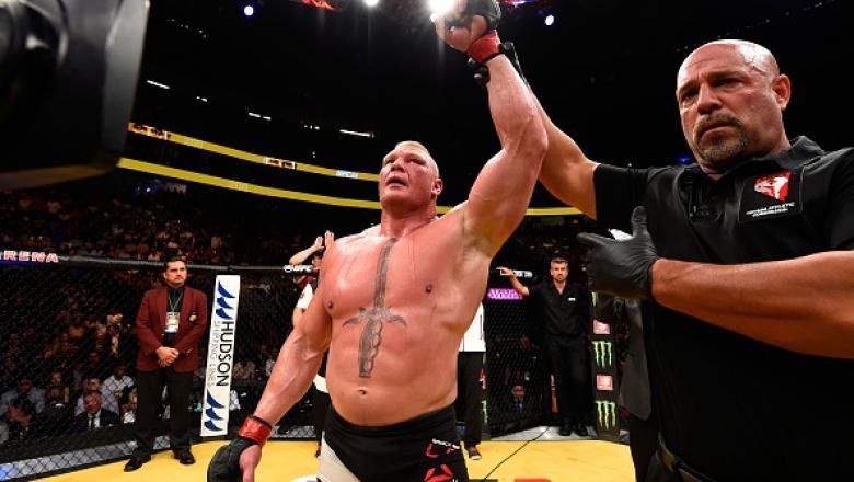 Brock Lesnar after his victory over Mark Hunt.