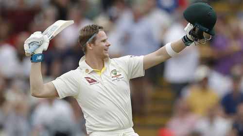 Steve Smith celebrates his hundred