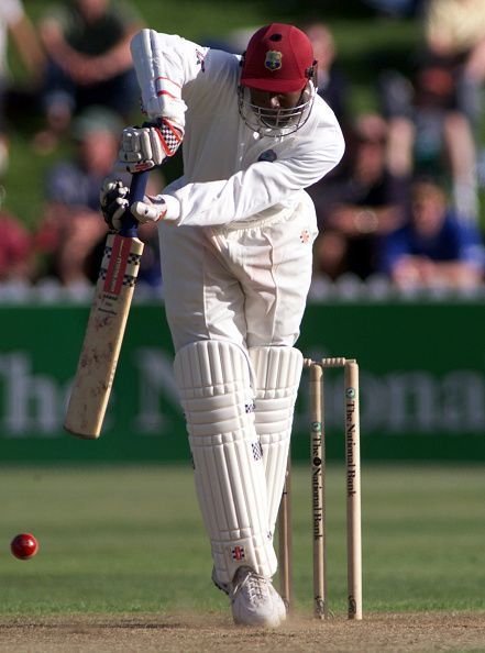 West Indies batsman Adrian Griffith blocks the bal