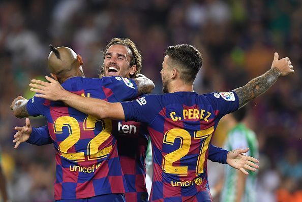 Griezmann celebrates his goal.