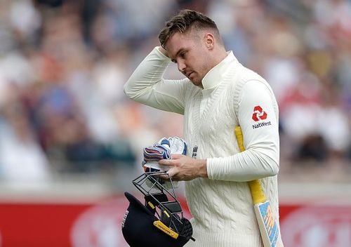 Jason Roy walks back after being dismissed by James Pattinson in the first innings