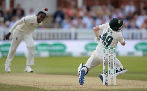 Smith struck on the head by Archer's bouncer at Lord's