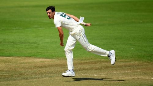 Mitchell Starc bowls during Australia's intra-squad warm-up match