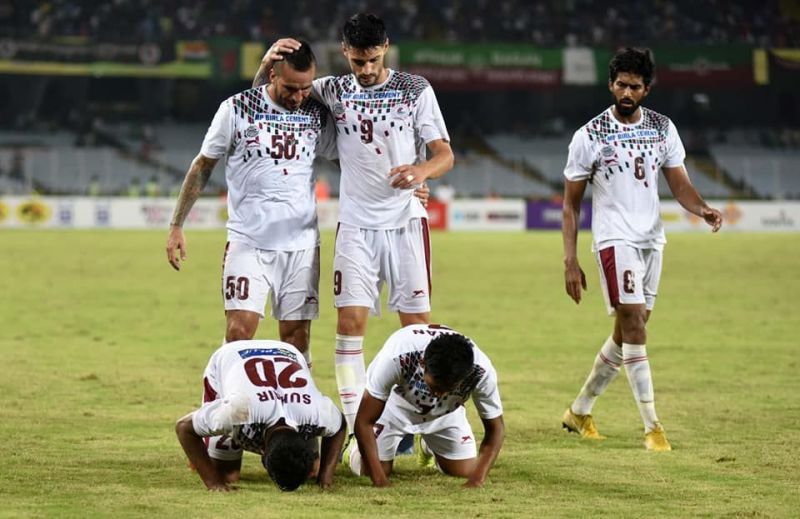 Mohun Bagan strikers celebrating a goal in semi-final