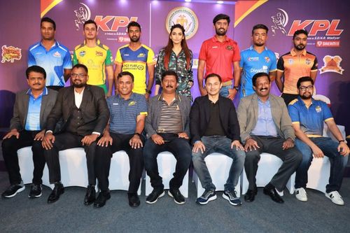 Enter captioPlayersÂ (Standing L-R)Â CM Gautam (Ballari Tuskers), Bharath Chipli (Bijapur Bulls), Amit Verma (Mysuru Warriors), Kannada actress and KPL Brand Ambassador Ms. Ragini Dwivedi, MirÂ Kaunain Abbas (Belagavi Panthers), Jonathan Rongsen (Bengaluru Blasters) and KB Pawan.Team representativesÂ (Sitting L-R)Â R Shailesh (Ballari Tuskers), Kiran Kattimani (Bijapur Bulls), Arjun Ranga (Mysuru Warriors), R Kumar (Shivamogga Lions), Ali Asfak Thara (Belagavi Panthers), Mohan Raju (Bengaluru Blasters) and Abhishek Jindal (Hubli Tigers)Â 