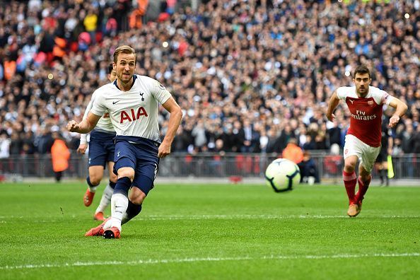 Kane has scored plenty of goals against Arsenal, including this penalty last season