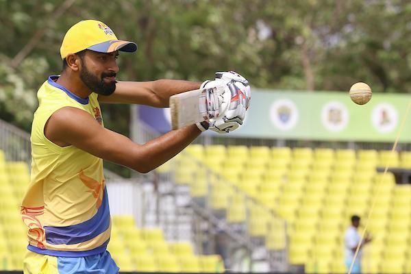 Narayan Jagadeesan of Dindigul Dragons in practice session ahead of their qualifier 2 game against Siechem Madurai Panthers in Sankar Cement TNPL 2019 at the NPR College Cricket Ground, Natham, Dindigul