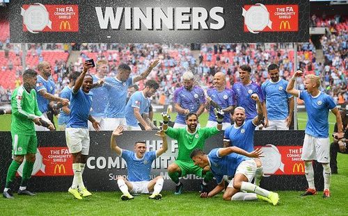 Manchester City celebrate their FA Community Shield win