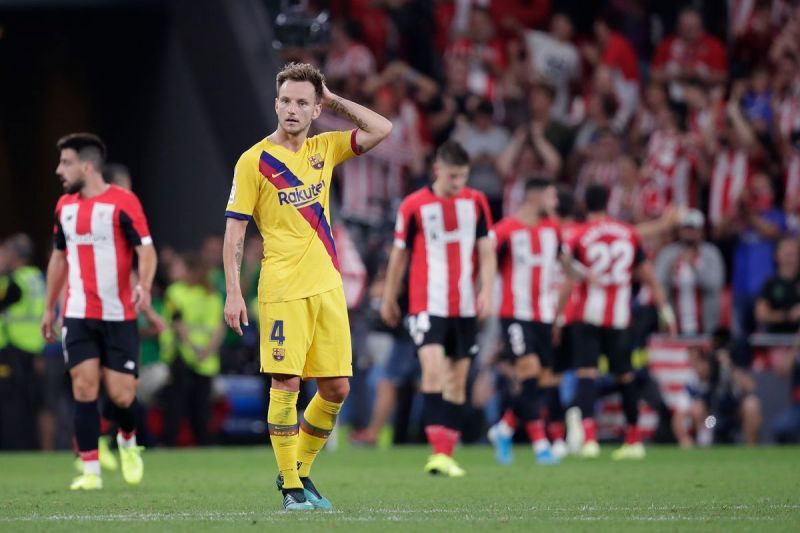 Ivan Rakitic reacts after Aduriz stuns Barca late on to claim all three points on a memorable opening night