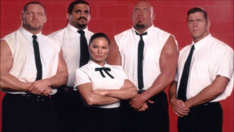 Right To Censor, (RTC) which rose to prominence in the early days of the Ruthless Aggression Era. L to R: Val Venis, The Goodfather, Ivory, Bull Buchanan, and leader Steven Richards.