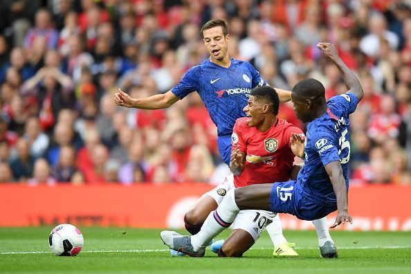 Kurt Zouma caught Marcus Rashford with a late challenge