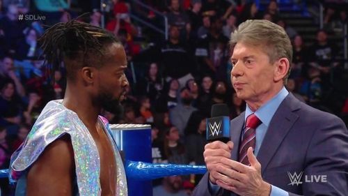 Kofi and Vince, during the buildup to the former's WWE title opportunity at WrestleMania 35