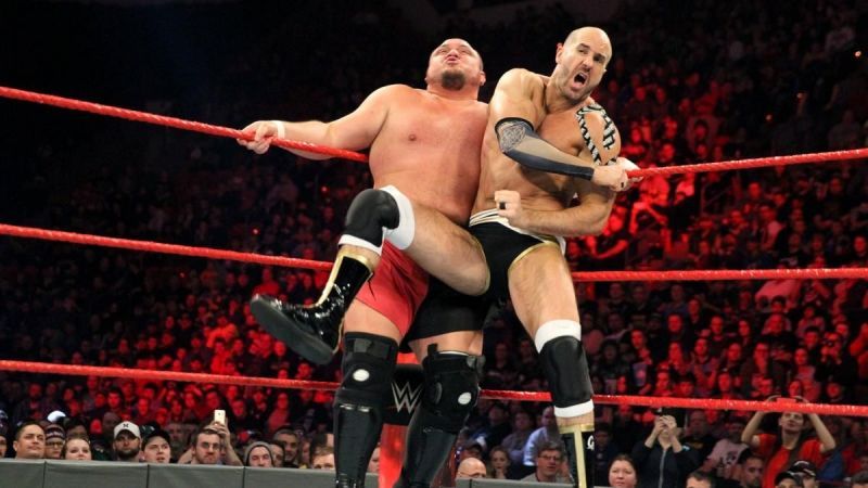 Cesaro blasts Samoa Joe with a European Uppercut in the corner